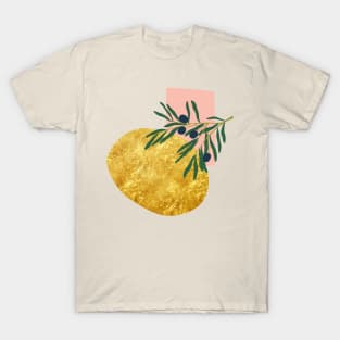 Minimalist italian olive branch with abstract gold and pick form T-Shirt